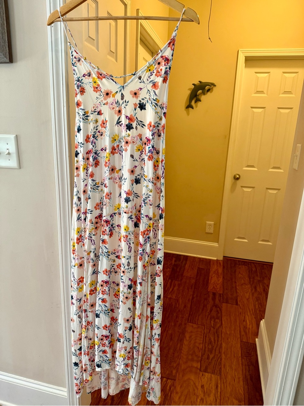 Rip Curl White Floral Maxi Slip Dress with Pink, Yellow and Blue Print